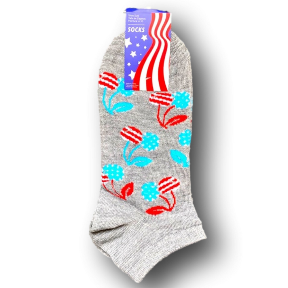 3/$15 Cherry Patriotic American Flag Funny Novelty Ankle Socks - Brand New